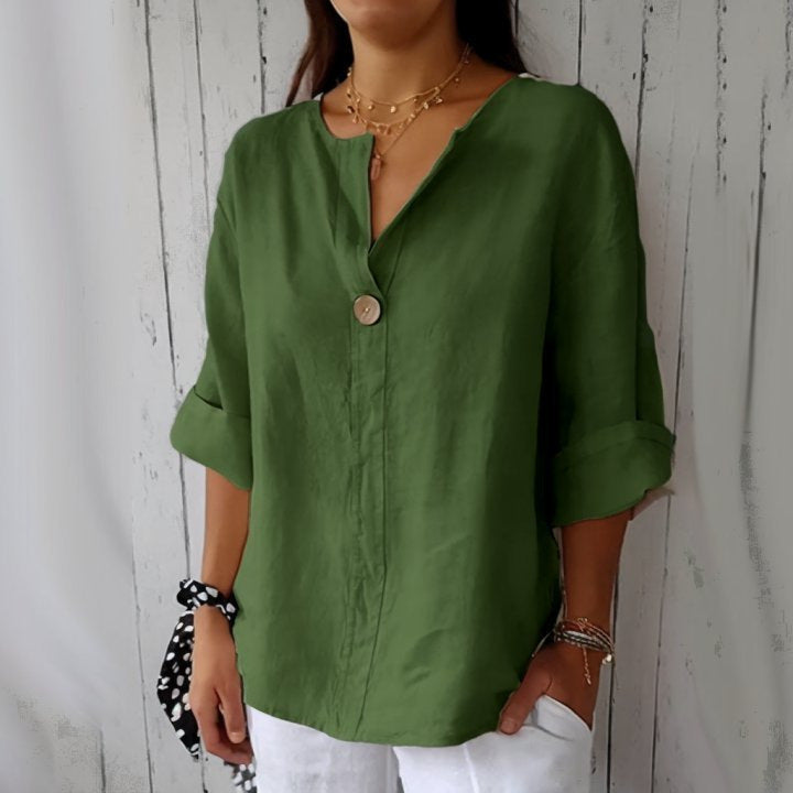 Women’s V-Neck Linen Blend Blouse