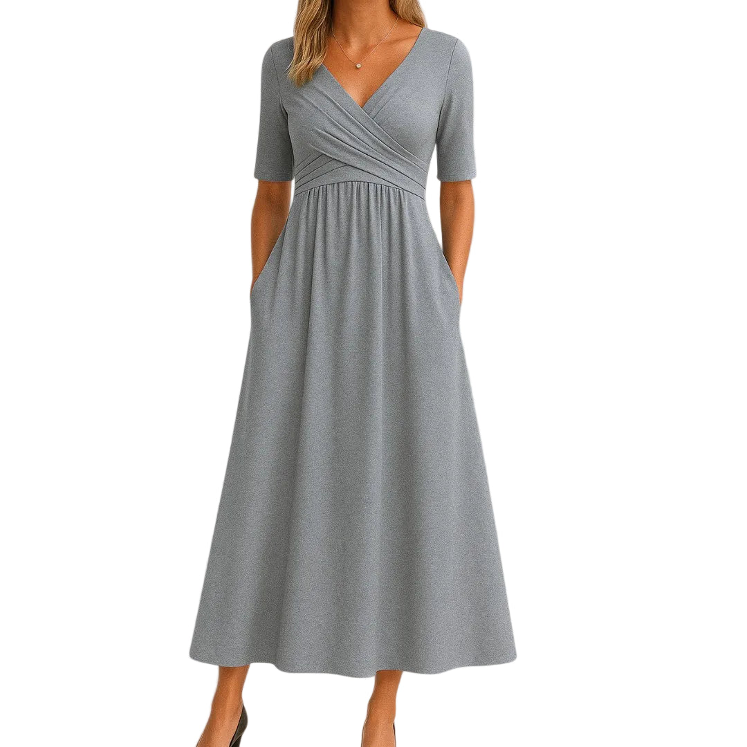 Women’s V-Neck Wrap Midi Dress with Pockets