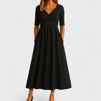 Women’s V-Neck Wrap Midi Dress with Pockets