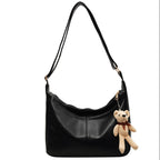Women’s Vintage Large Shoulder Tote Bag with Bear Pendant