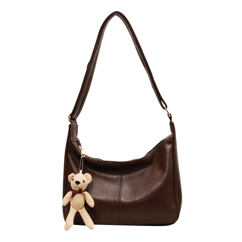 Women’s Vintage Large Shoulder Tote Bag with Bear Pendant