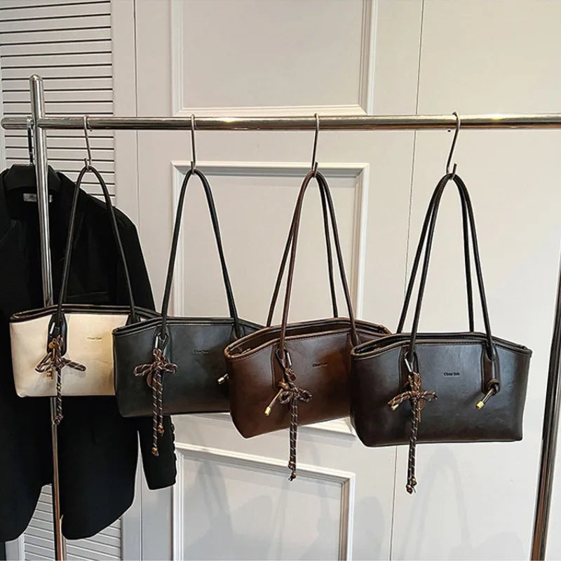 Women’s Vintage PU Leather Shoulder Bag with Long Straps