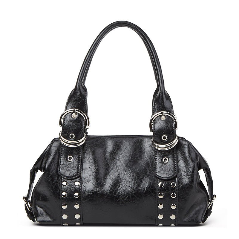 Women’s Vintage PU Leather Shoulder Bag with Stud Detail