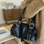 Women’s Vintage PU Leather Shoulder Bag with Stud Detail