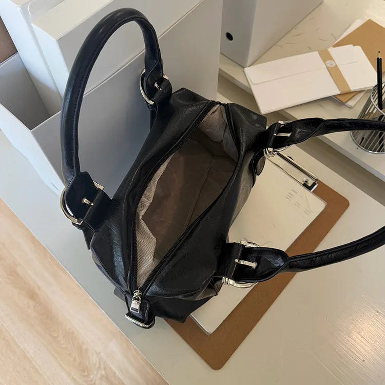 Women’s Vintage PU Leather Shoulder Bag with Stud Detail