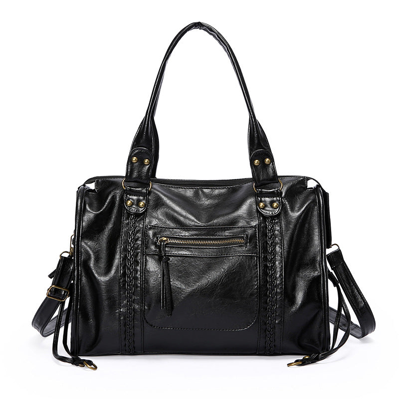 Women’s Vintage Shoulder Bag with Front Zip Pocket