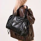 Women’s Vintage Shoulder Bag with Front Zip Pocket