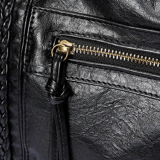 Women’s Vintage Shoulder Bag with Front Zip Pocket