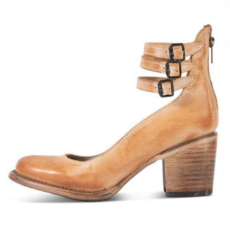 Women’s Vintage Strappy Block Heels with Ankle Straps