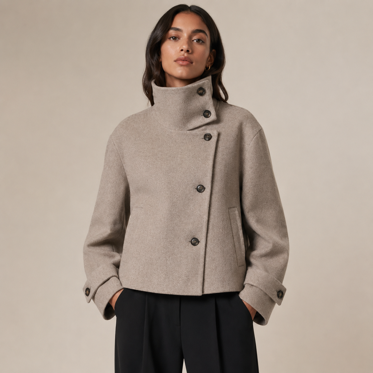 Women’s Warm High Collar Winter Jacket with Button Fastening