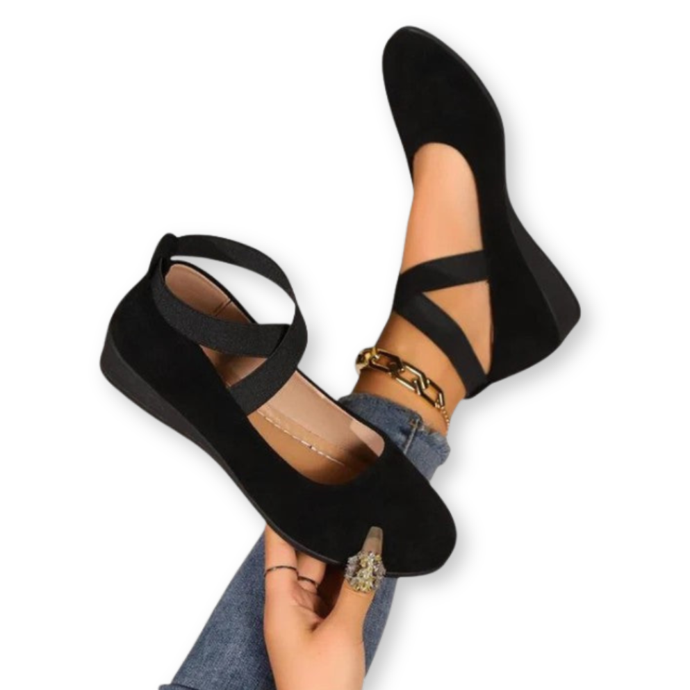 Women’s Wedge Heel Ballet Flats with Elastic Crossover Straps