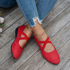 Women’s Wedge Heel Ballet Flats with Elastic Crossover Straps