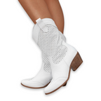 Women’s White Perforated Cowboy Boots