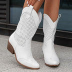 Women’s White Perforated Cowboy Boots
