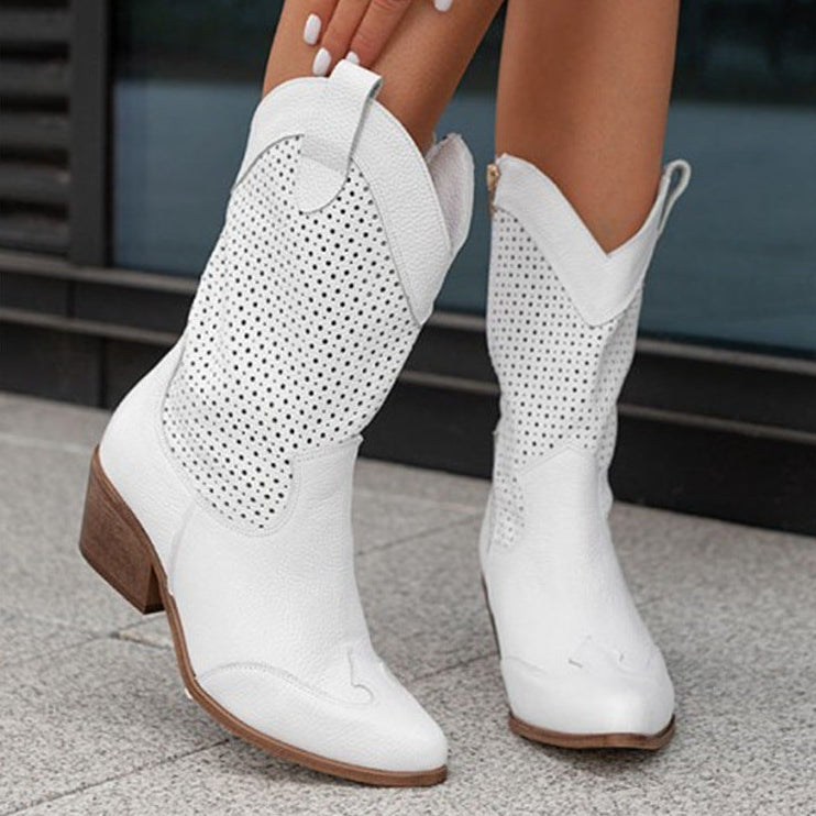 Women’s White Perforated Cowboy Boots
