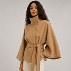 Women’s Winter Cape Jacket with High Collar and Belt