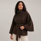 Women’s Winter Cape Jacket with High Collar and Belt