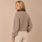 Women’s Winter Knitted Cropped Zip Jacket with Contrast Collar
