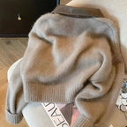 Women’s Winter Knitted Cropped Zip Jacket with Contrast Collar