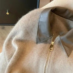 Women’s Winter Knitted Cropped Zip Jacket with Contrast Collar