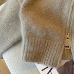 Women’s Winter Knitted Cropped Zip Jacket with Contrast Collar