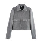 Women’s Winter Textured Zip Short Jacket with Front Pockets