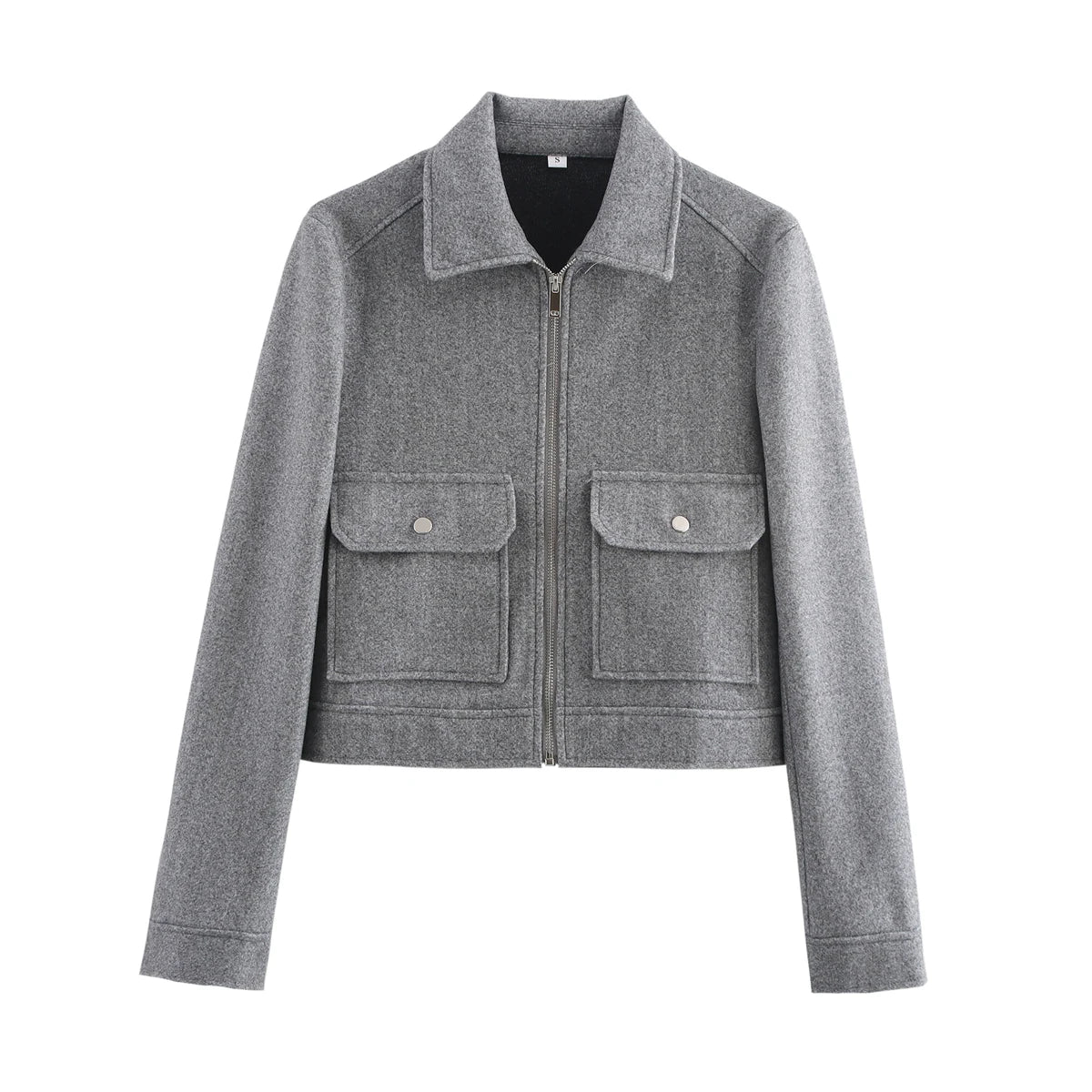 Women’s Winter Textured Zip Short Jacket with Front Pockets