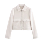 Women’s Winter Textured Zip Short Jacket with Front Pockets
