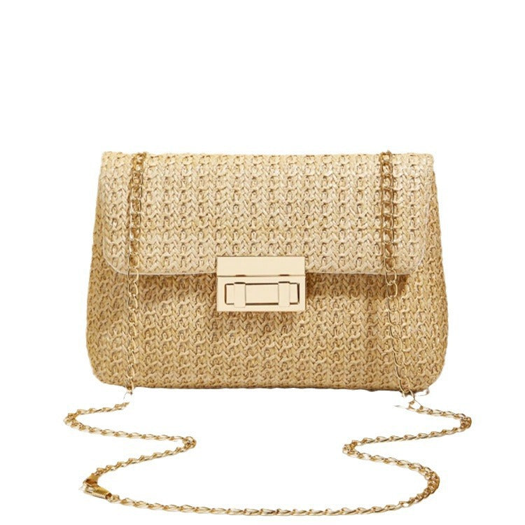 Women’s Woven Crossbody Shoulder Bag with Chain Strap