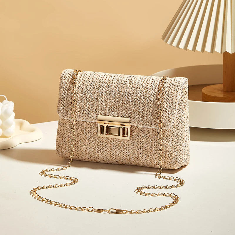 Women’s Woven Crossbody Shoulder Bag with Chain Strap