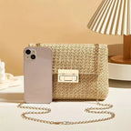 Women’s Woven Crossbody Shoulder Bag with Chain Strap